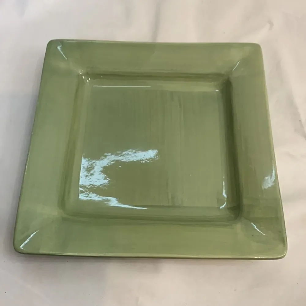 Pier 1 Hand Painted Earthenware 10 1/2 Inches Square Dinner Plate Heavy Glossy